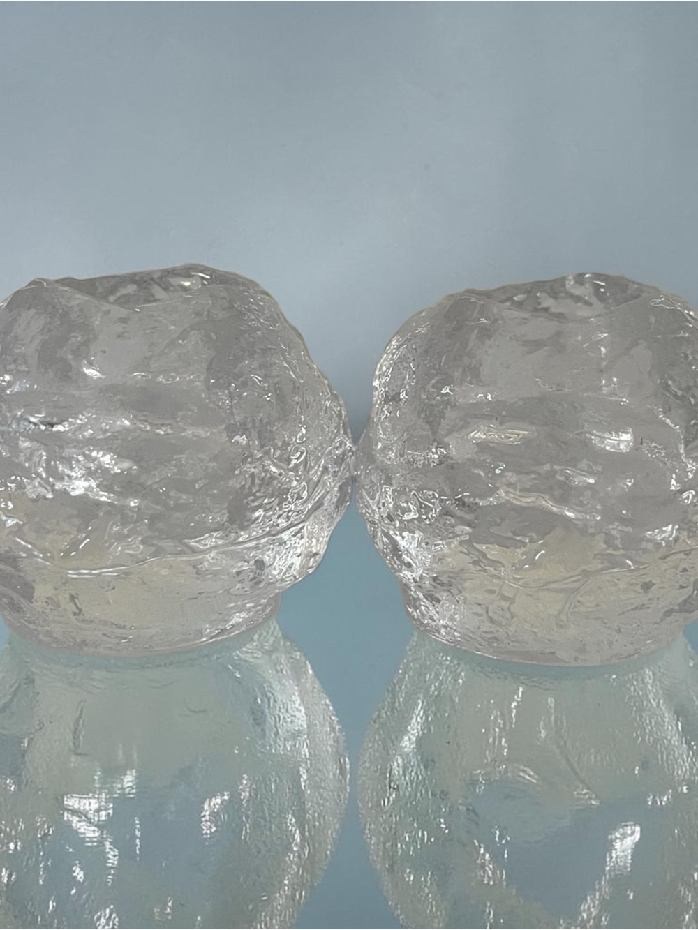 Kosta Boda Snowball Votive Candle Holder Swedish Art Glass Vintage Set 2